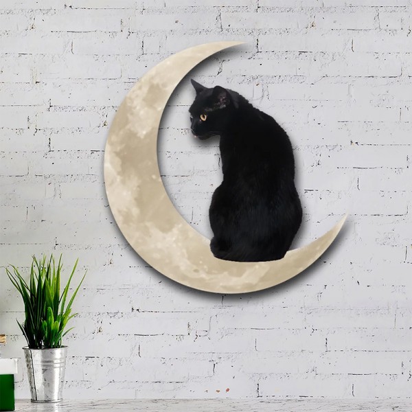 American Black Cat Moon Metal Crafts Wall Decor Hanging House Warming Gift