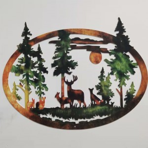 Deer Bear Mountain and Trees Metal Wall Art Indoor Outdoor Wall Decoration